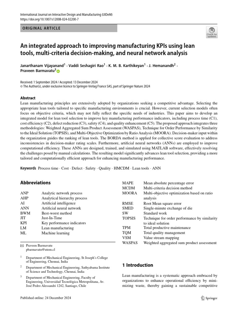 Lean Tool Selection for Manufacturing KPIs | PDF | Performance ...