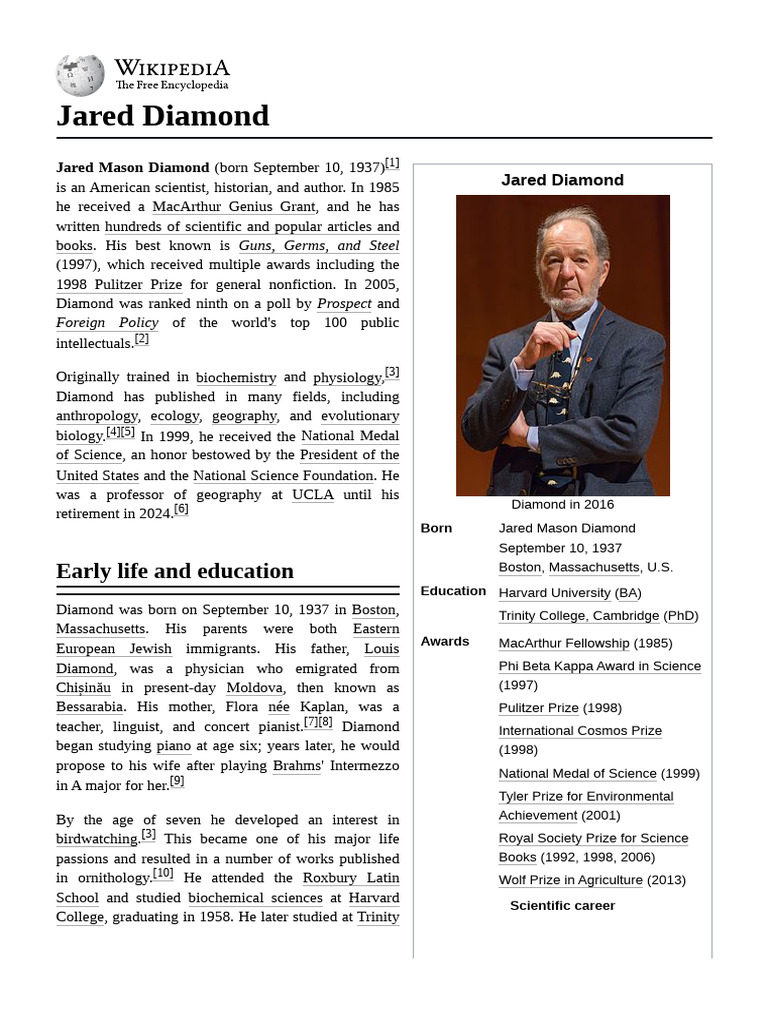 Jared Diamond: Life, Education, Achievements | PDF