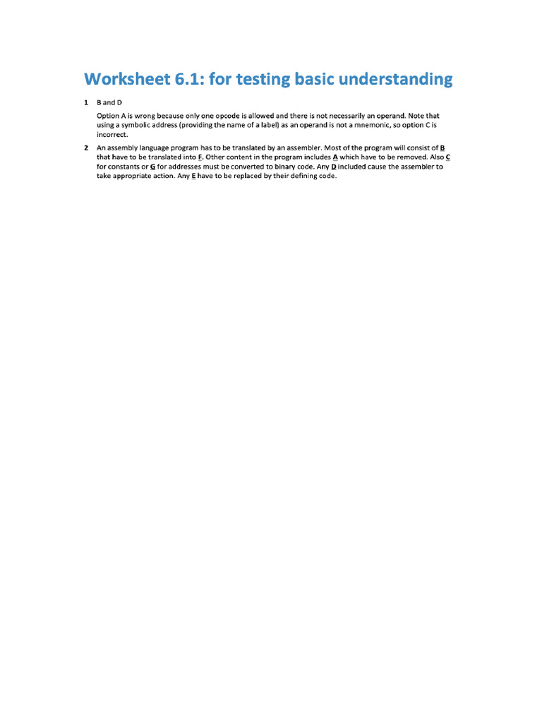 Assembly Language - Worksheet Answers | PDF