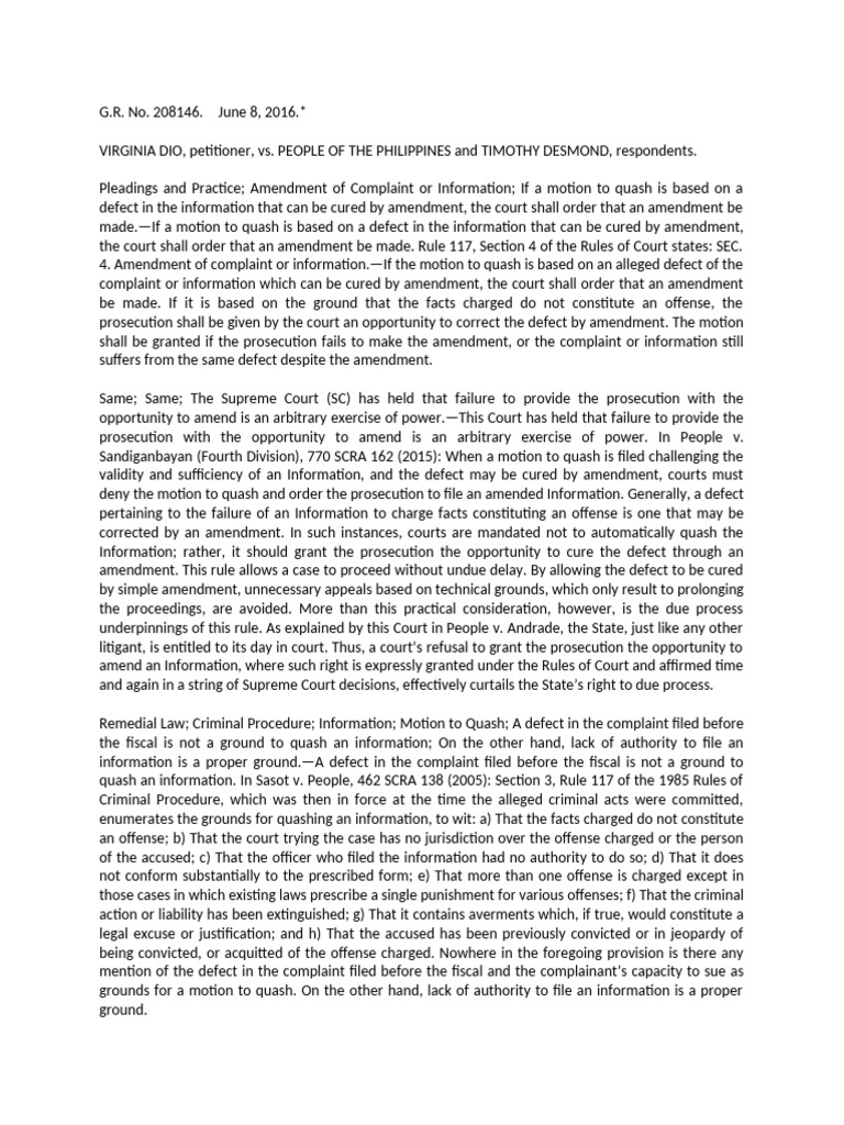 Dio vs. People - Amendment 2016 | PDF | Defamation | Prosecutor