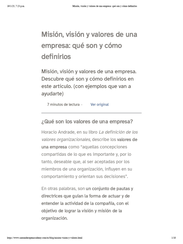 Misión, Visión y Valores de Una Empresa - Qué Son y Cómo Definirlos ...