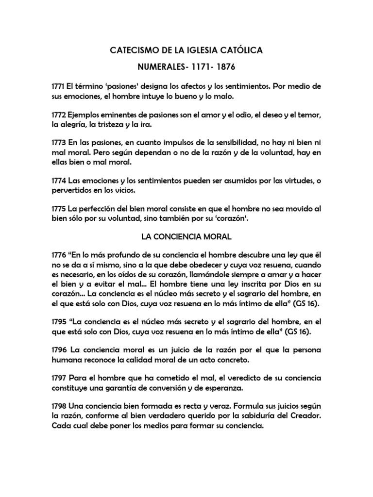 La Conciencia - Catecismo de La Iglesia Catã Lica | PDF | Fe | Virtud