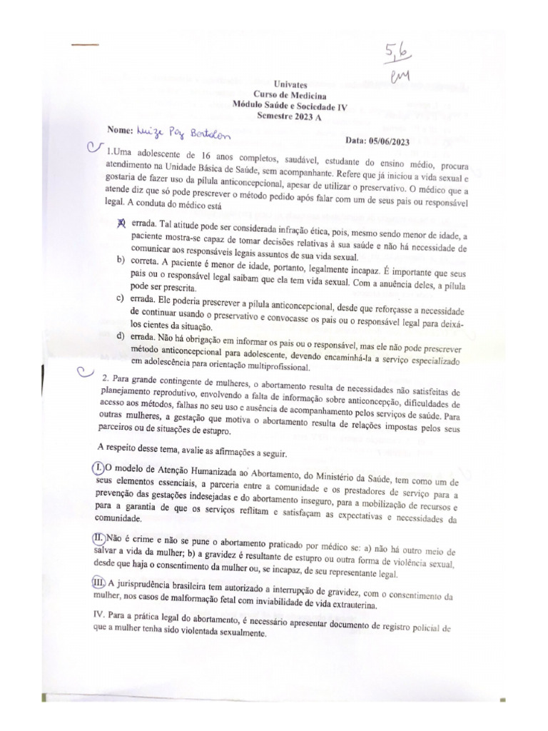 Cópia de Prova SS IV T16 | PDF