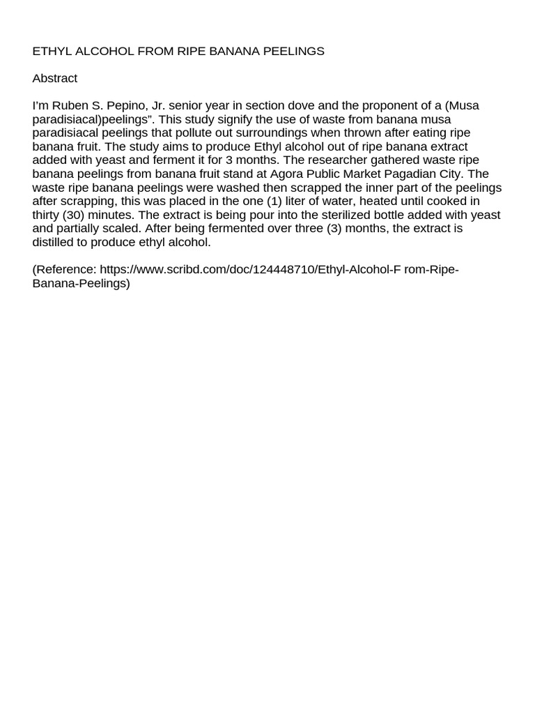 Ethyl Alcohol Production from Banana Peels | PDF