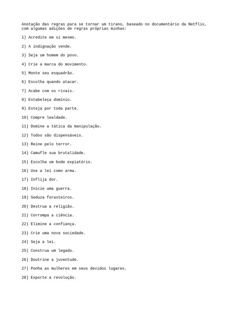 Regras para se Tornar um Tirano | PDF
