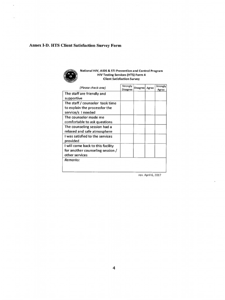 Annex I-D HTS Client Survey Form | PDF
