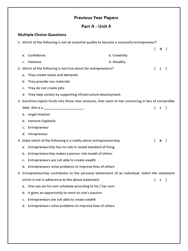 Grade 10 - Part A - Unit 4 (Entrepreneurial Skills) | PDF ...