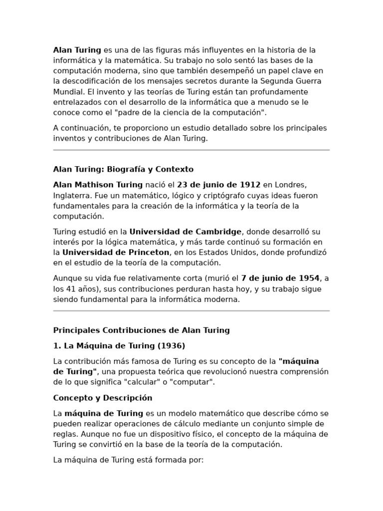 Contribuciones de Alan Turing a la Informática | PDF | Alan Turing ...