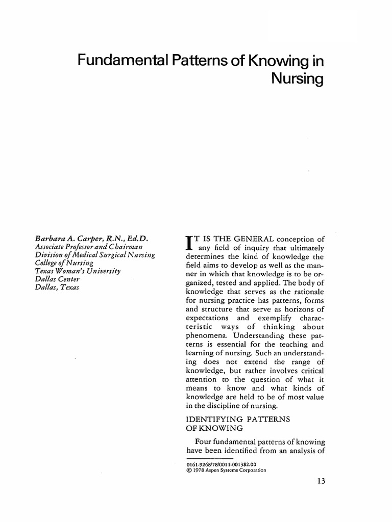 Fundamental Patterns of Knowing in Nursing | PDF