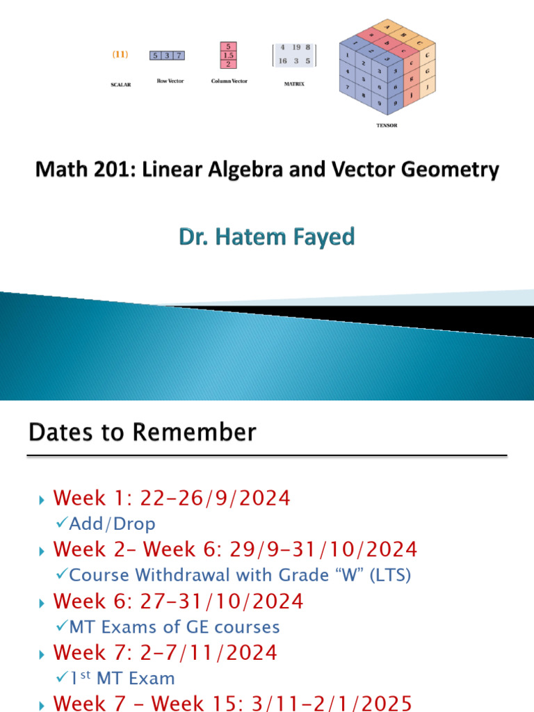 Academic Calendar and Linear Algebra Overview | PDF | System Of Linear ...