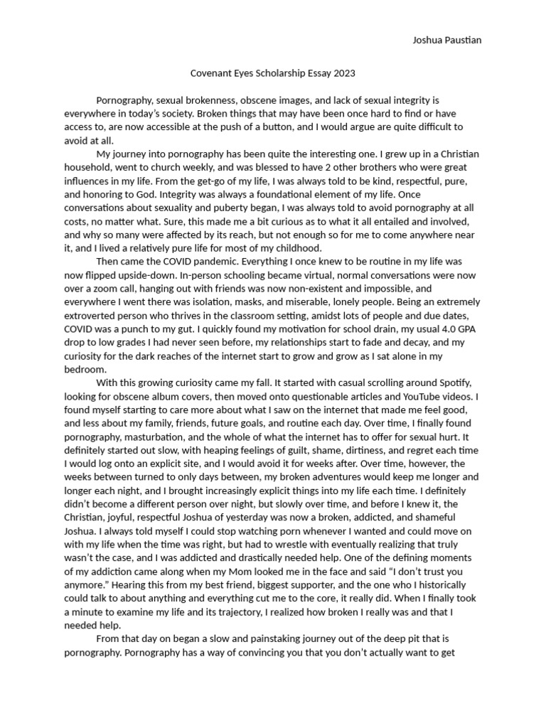 Covenant Eyes Scholarship Essay 2023 | PDF