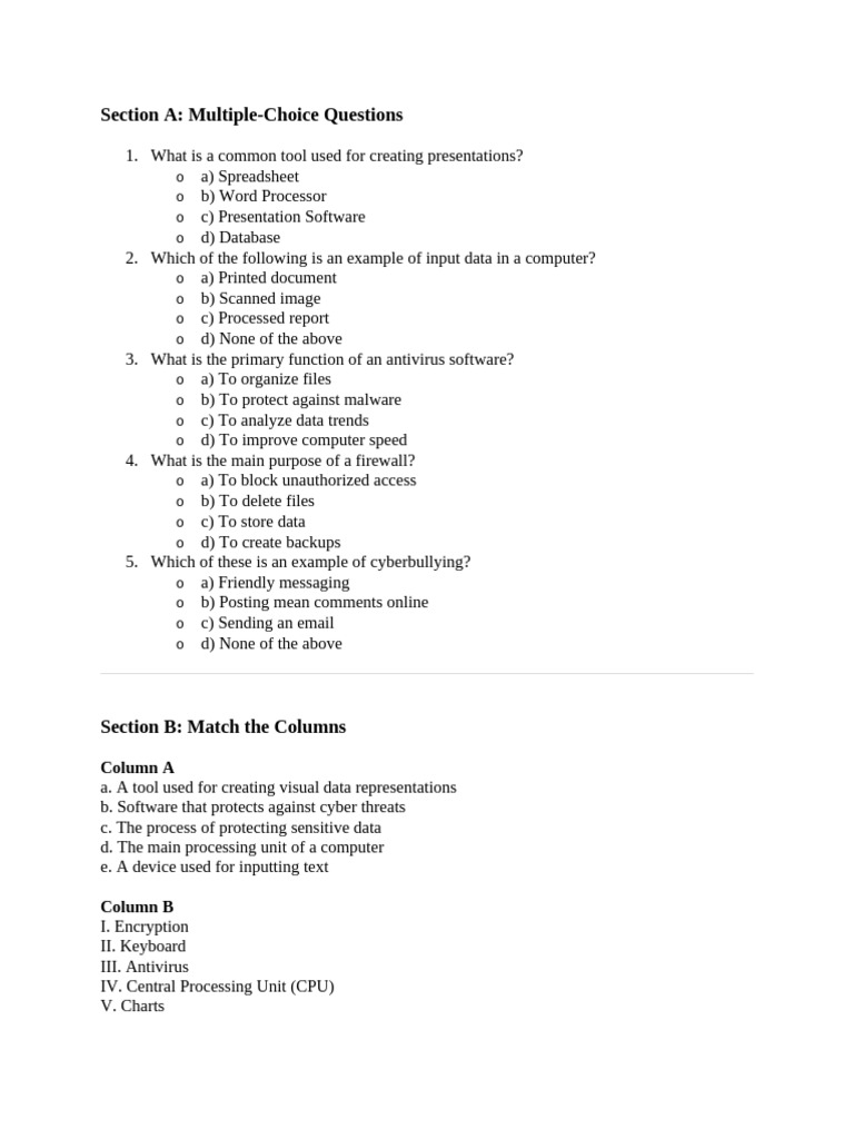 Computer Skills Assessment Quiz | PDF | Spreadsheet | Antivirus Software