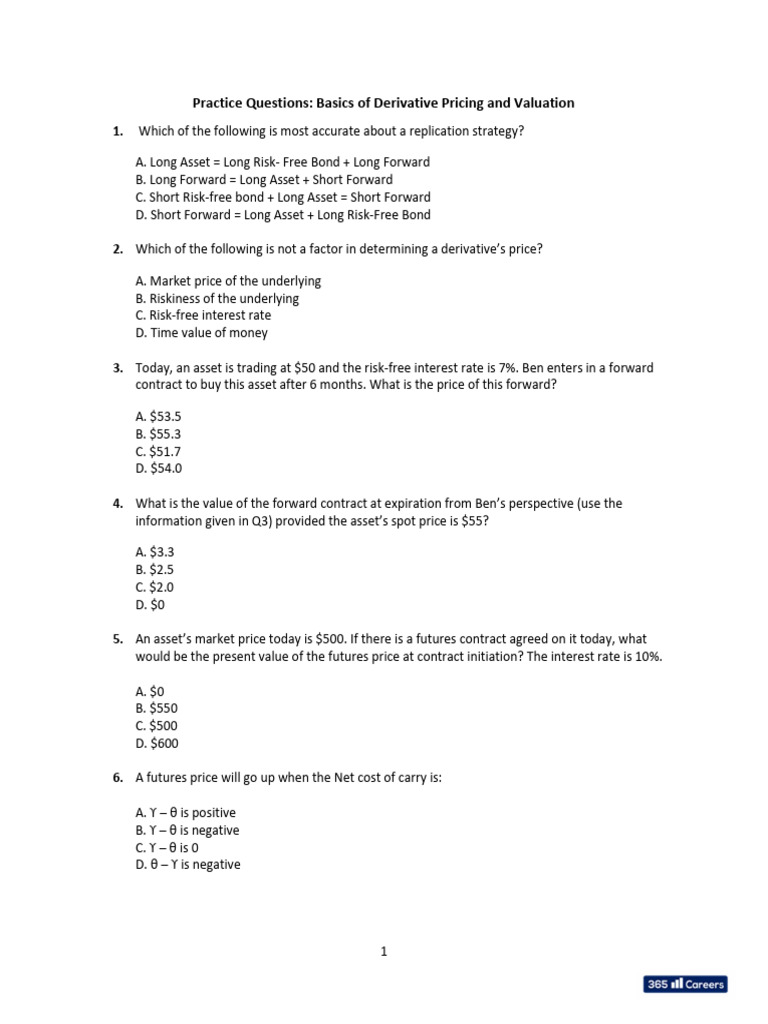 Practice+Questions+-+Derivative+Pricing+and+Valuation | PDF ...
