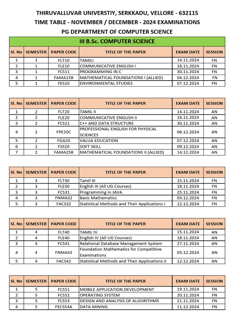 2024 Computer Science Exam Timetable | PDF | Computer Science | Applied ...