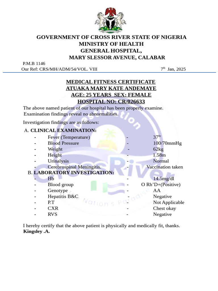 Medical Fitness Cert .-1 | PDF