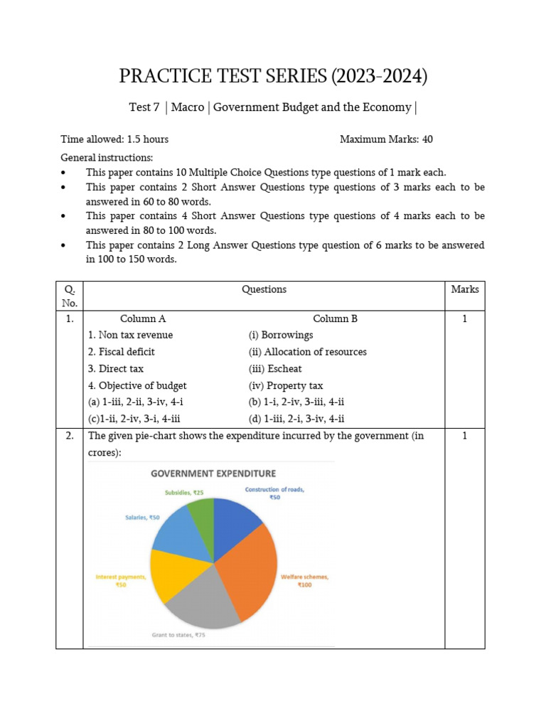 Government Budget Practice Test 2023-24 | PDF | Government Budget ...