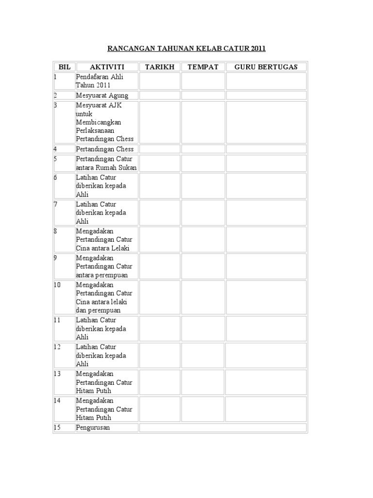 Rancangan Tahunan Kelab Catur 2011 Pdf