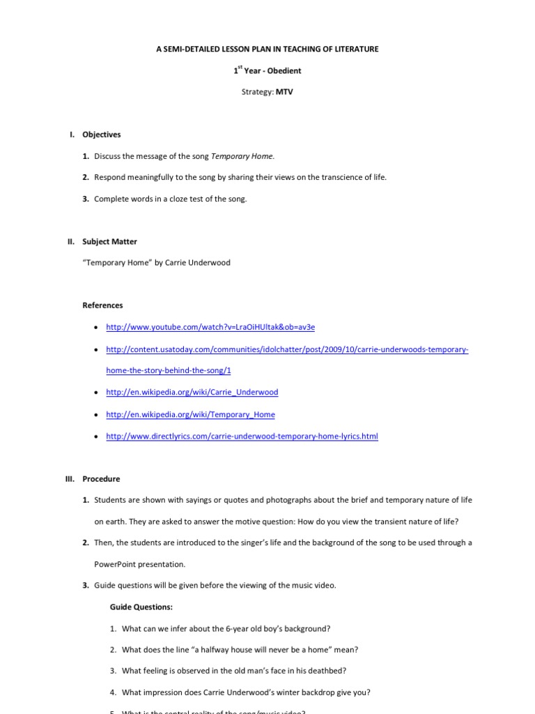 Lesson Plan in Teaching of Literature