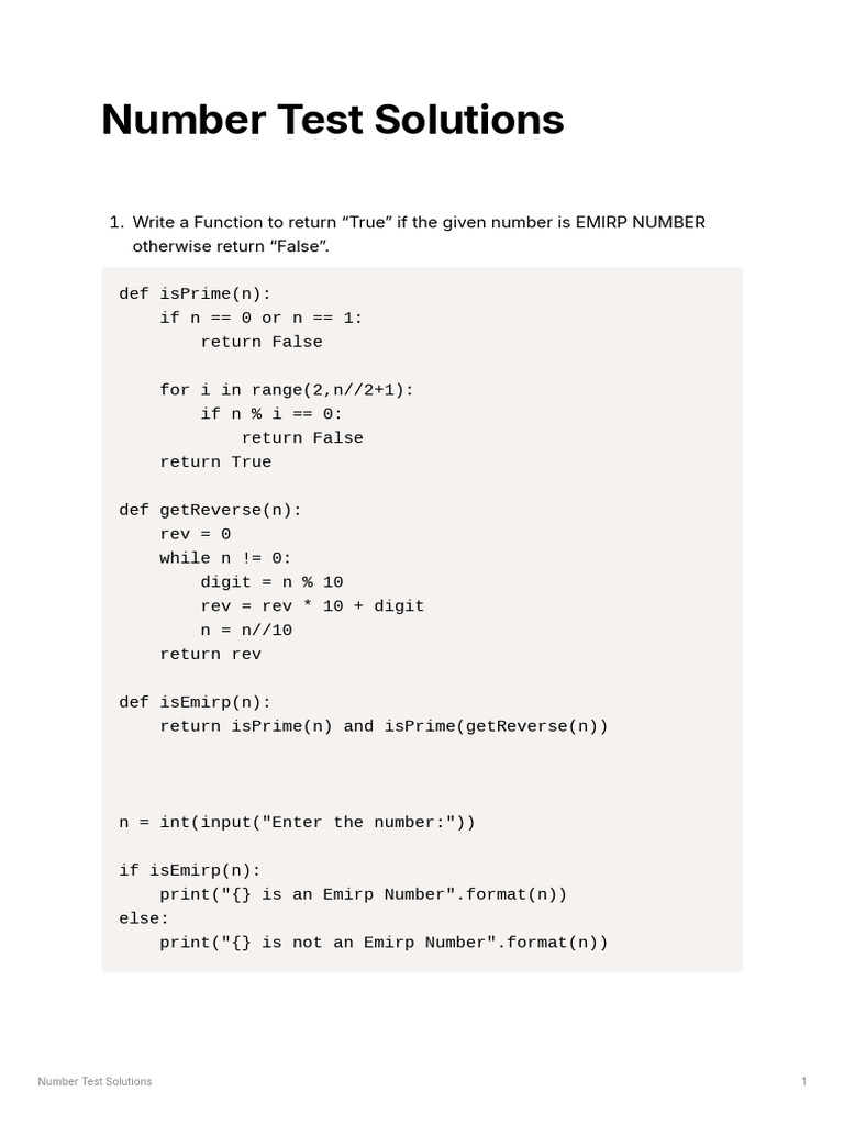 Number Test Solutions | PDF | Mathematics | Computer Programming