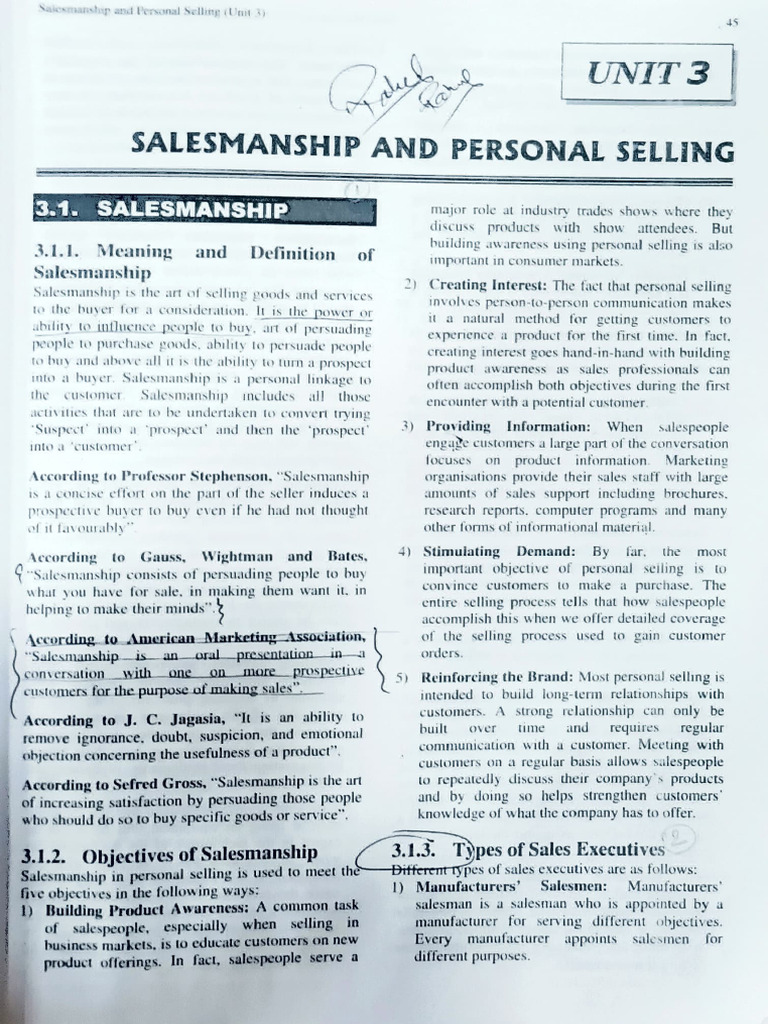 SALES MANAGEMENT Notes 3rd Unit | PDF