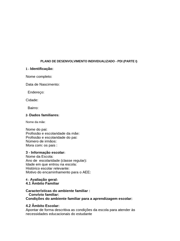 Plano de Desenvolvimento Individualizado - PDI | PDF | Comunicação ...