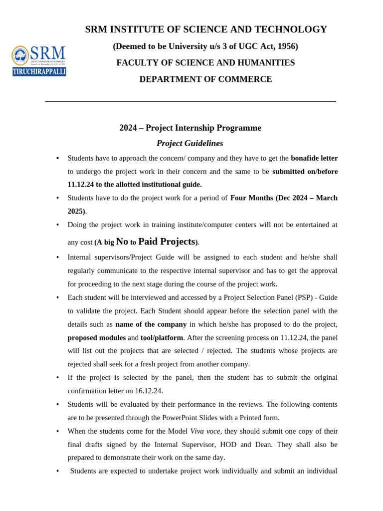 FSH - Commerce - Instruction For Project | PDF | Thesis | Times New Roman