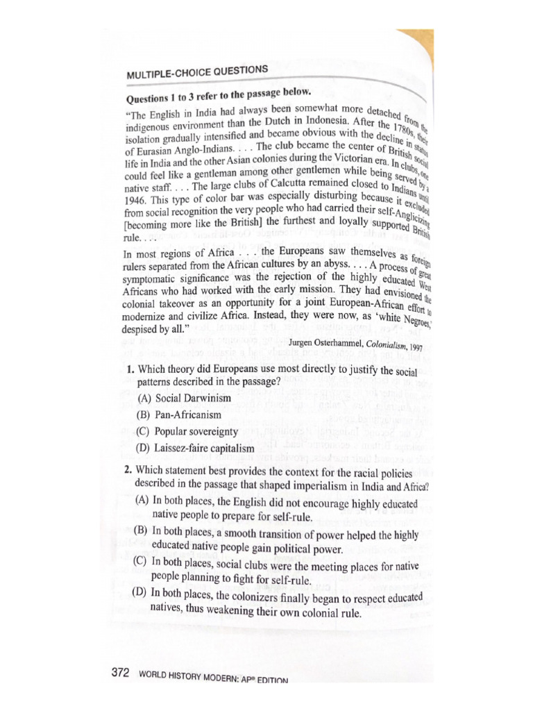 Unit+6+Imperialism+MCQs+&+SAQs | PDF