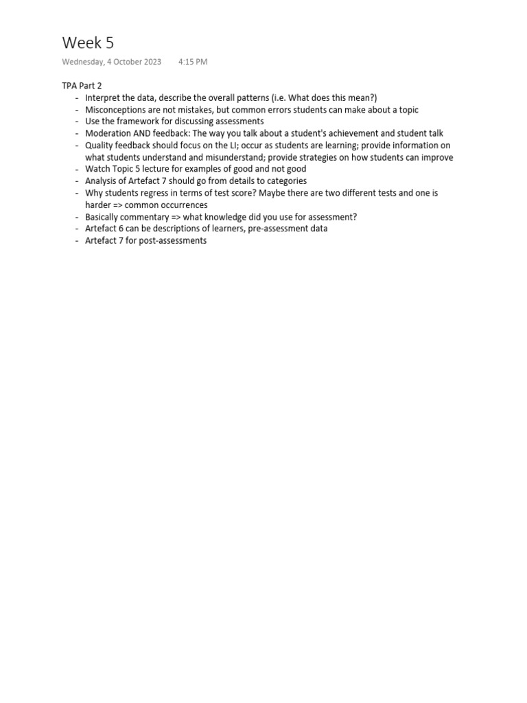 TPA Week 5 Notes | PDF
