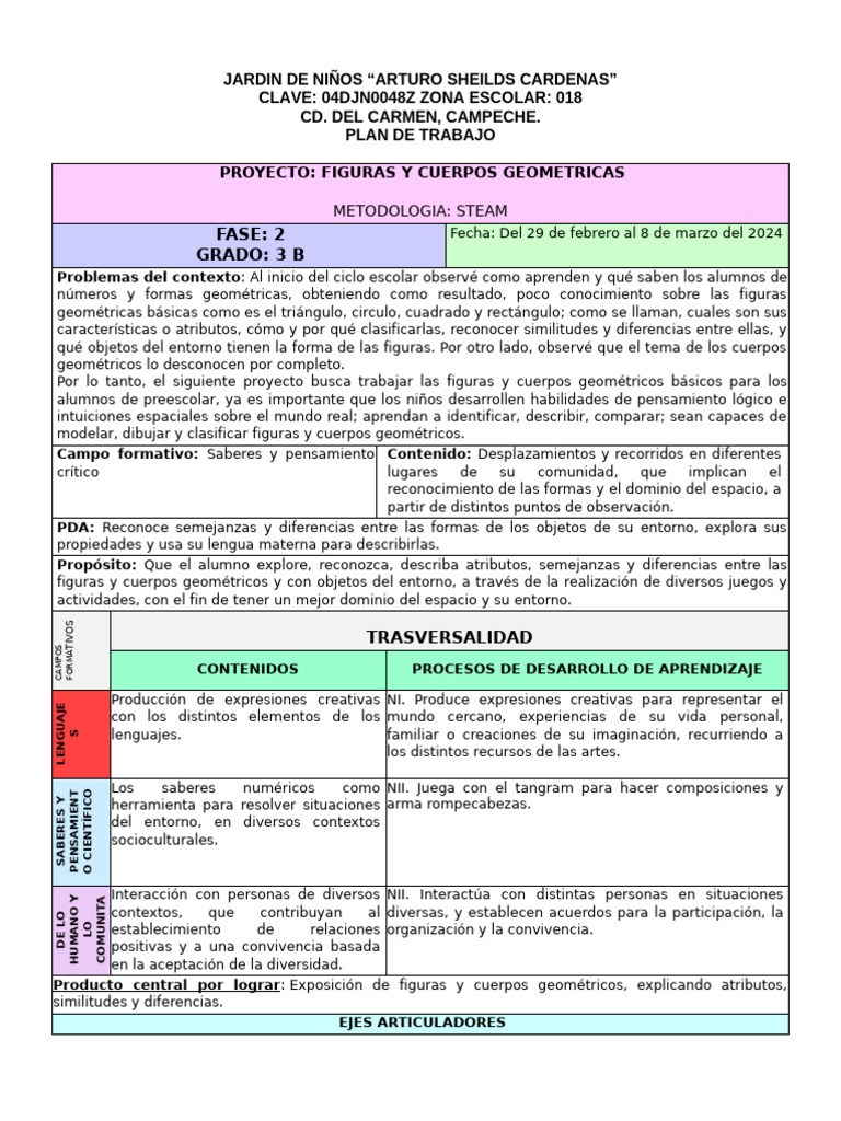Proyecto Geometría en Preescolar: Aprendizaje Activo | PDF | Geometría ...