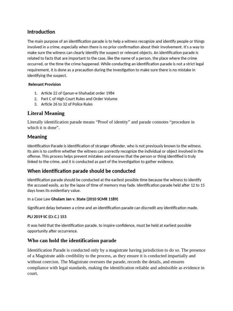Understanding Identification Parades | PDF | Witness | Evidence (Law)