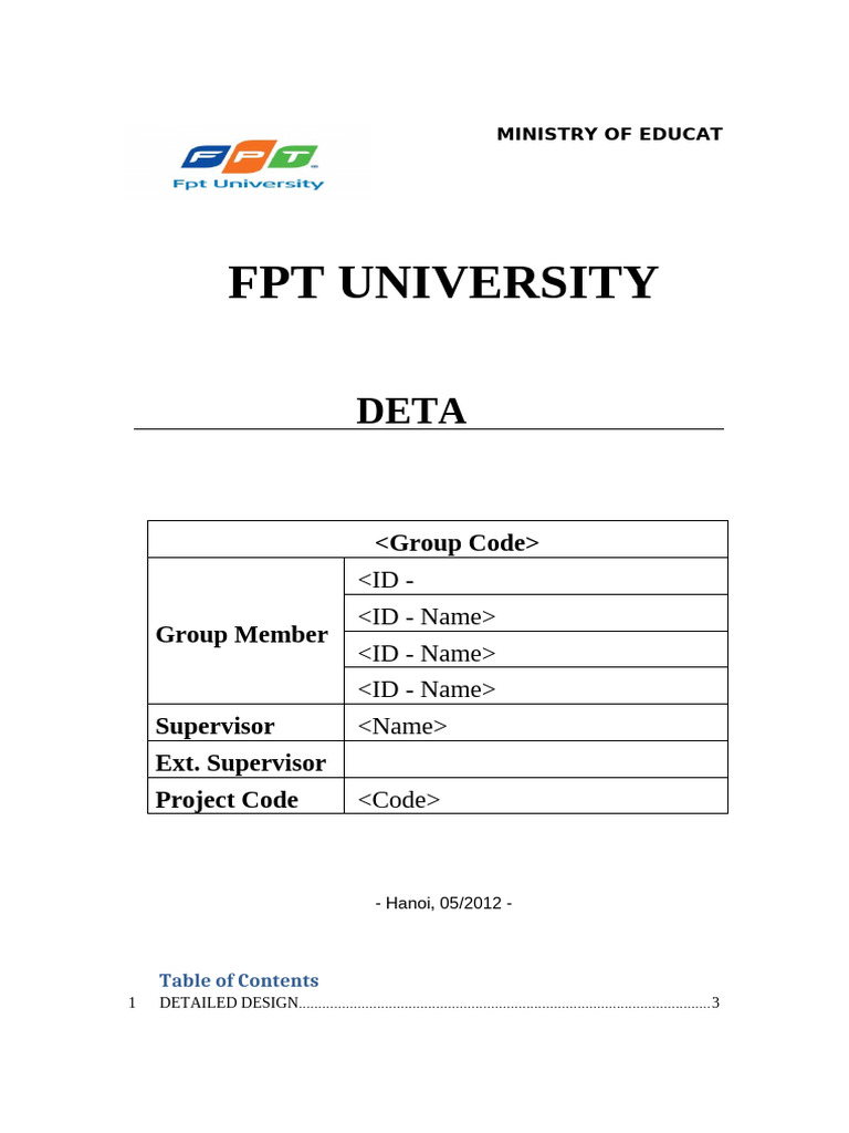 FPT University Detailed Design Document | PDF | Database Design | Databases