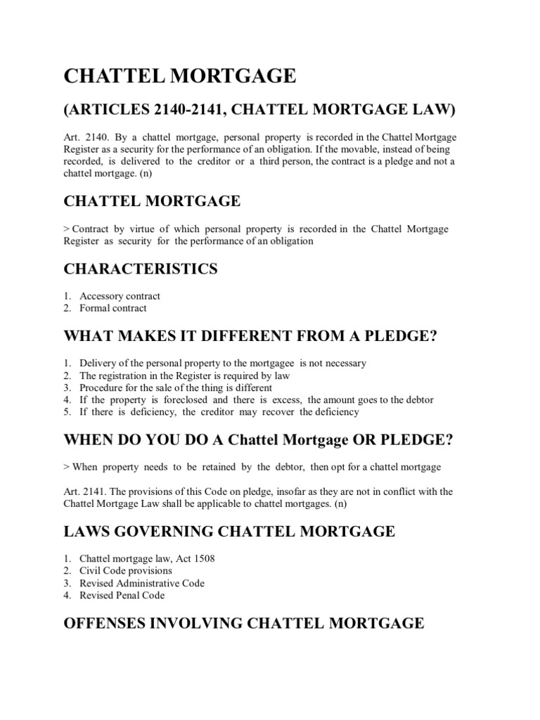 Chattel Mortgage Mortgage Law Foreclosure