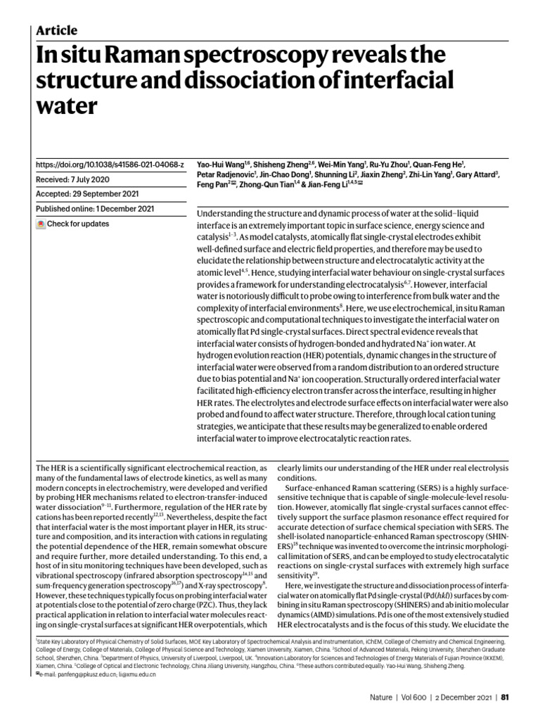 Interfacial Water Structure via Raman Spectroscopy | PDF ...