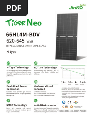 Jinko JKM620-645 Bifacial Module Specs | PDF | Glasses | Materials