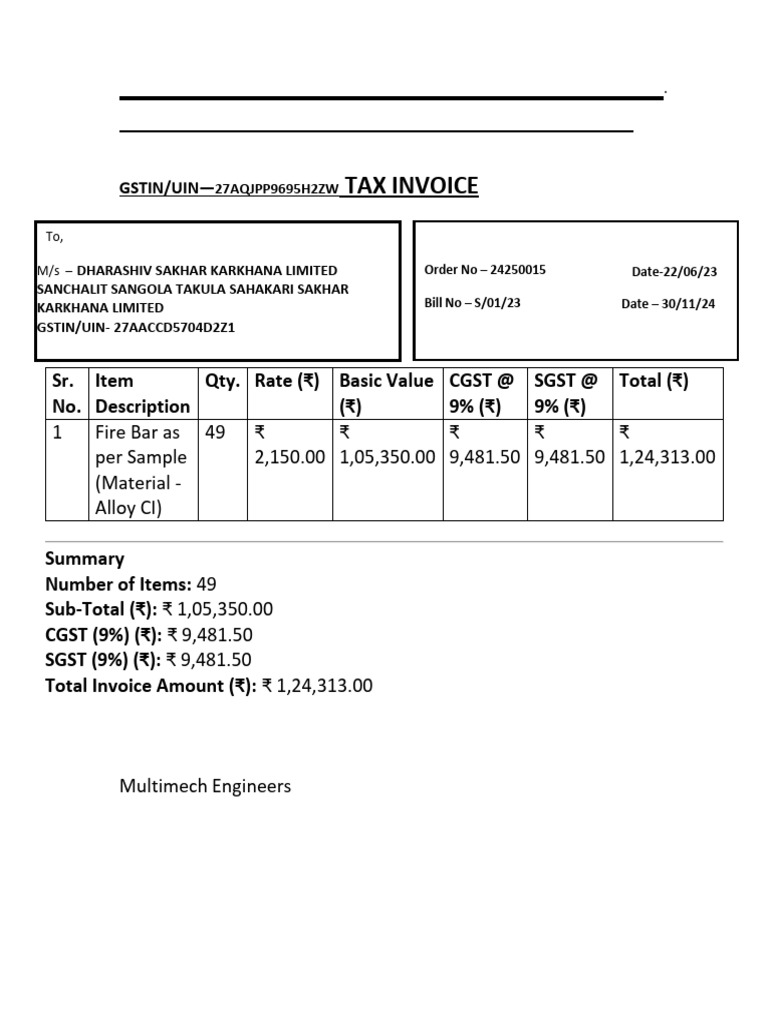 GST Invoice for Multimech Engineers | PDF