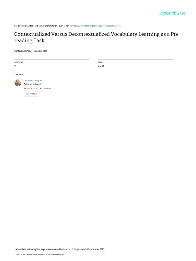 Contextualized vs Decontextualized Vocabulary | PDF | Vocabulary ...