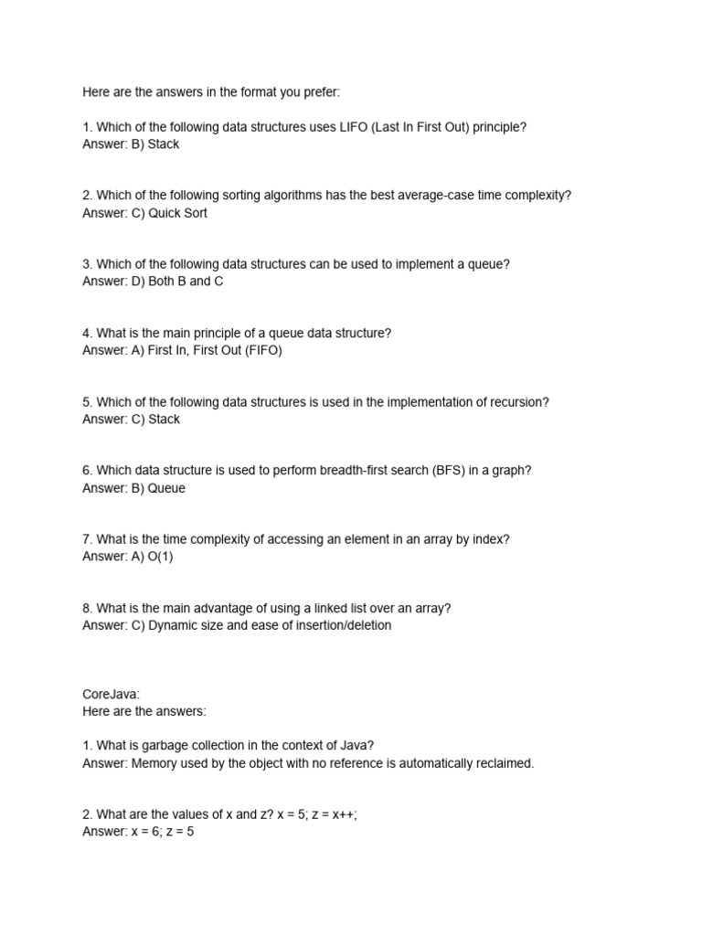 Data Structures and Java Concepts Quiz | PDF | Queue (Abstract Data ...