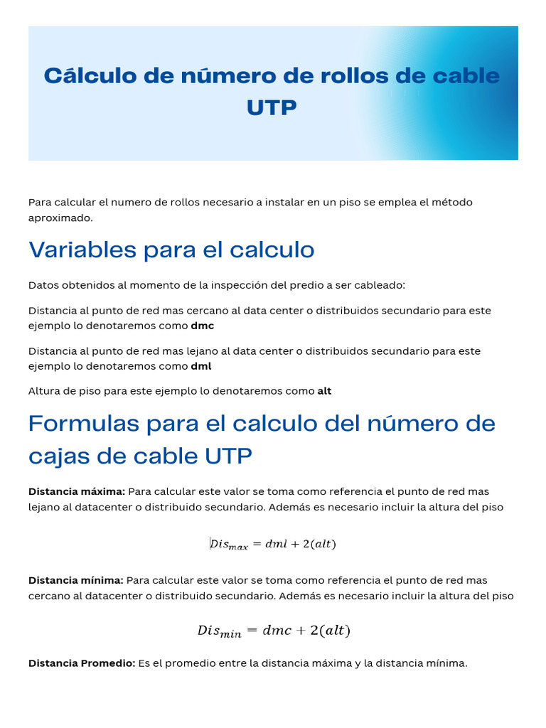Cálculo de Rollos de Cable UTP | PDF