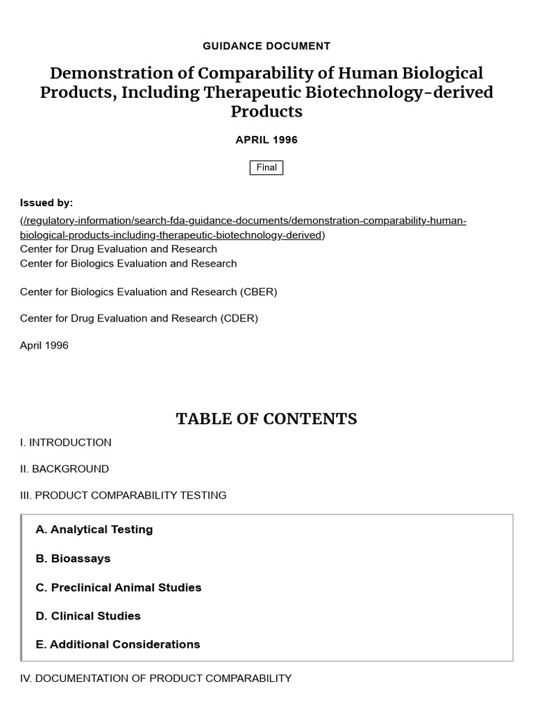 Demonstration of comparability of human biological products including