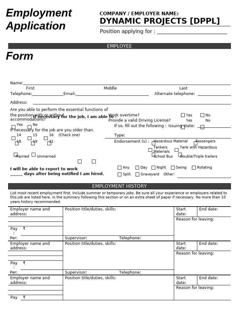 Employment Application Form Template | PDF | Employment