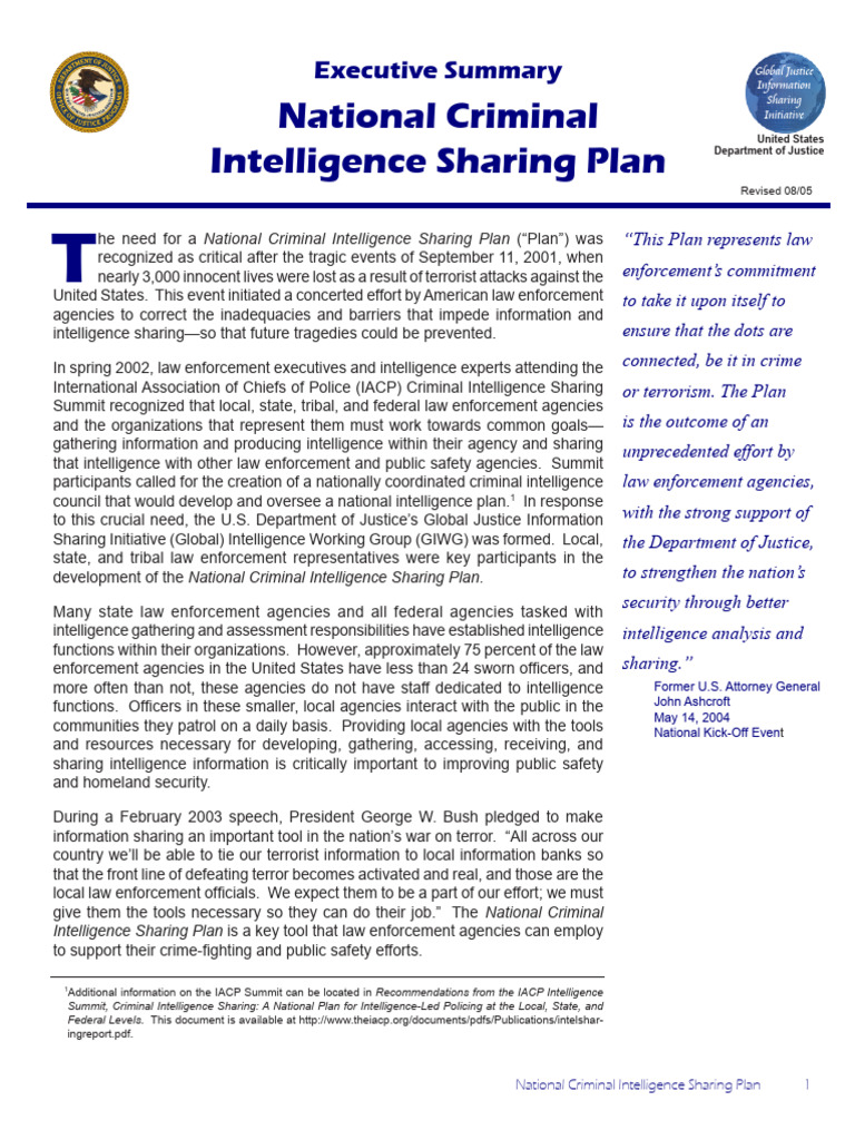 National Criminal Intelligence Sharing Plan | PDF | National Security ...