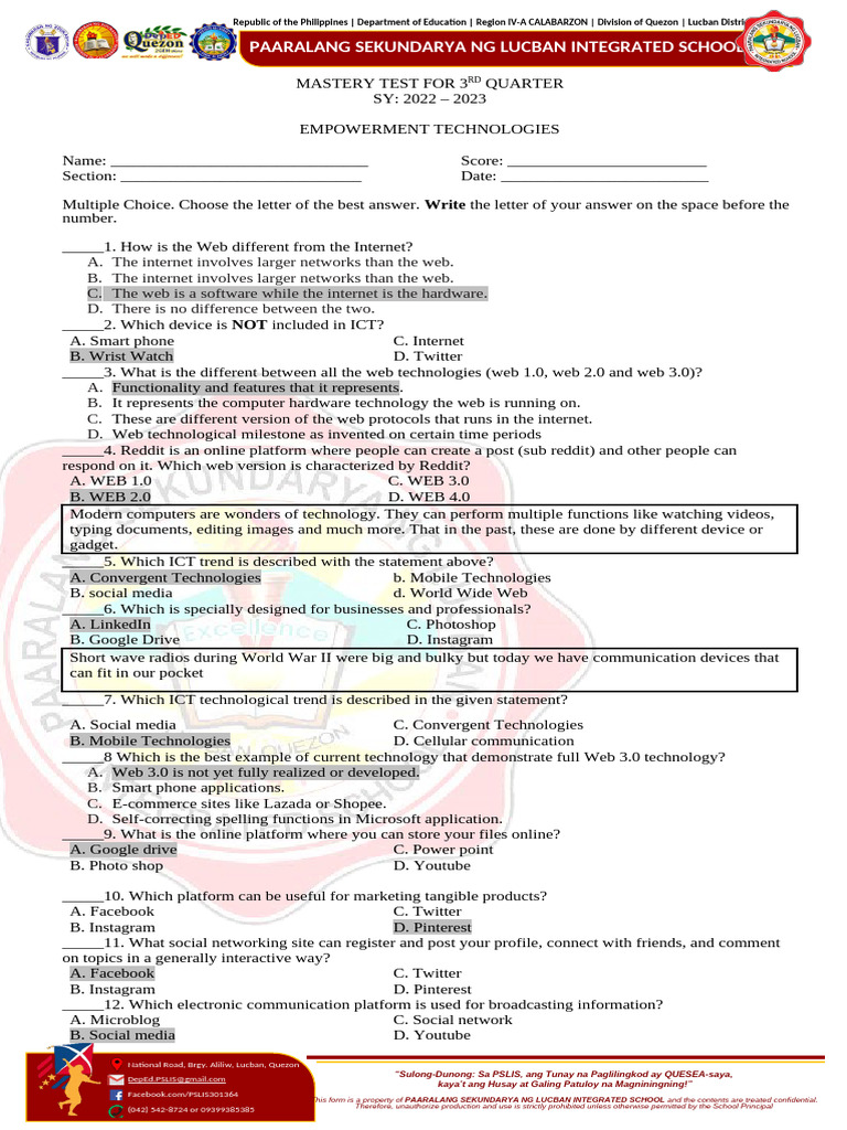Emptech Mastery Q3 | PDF | Internet | Formula