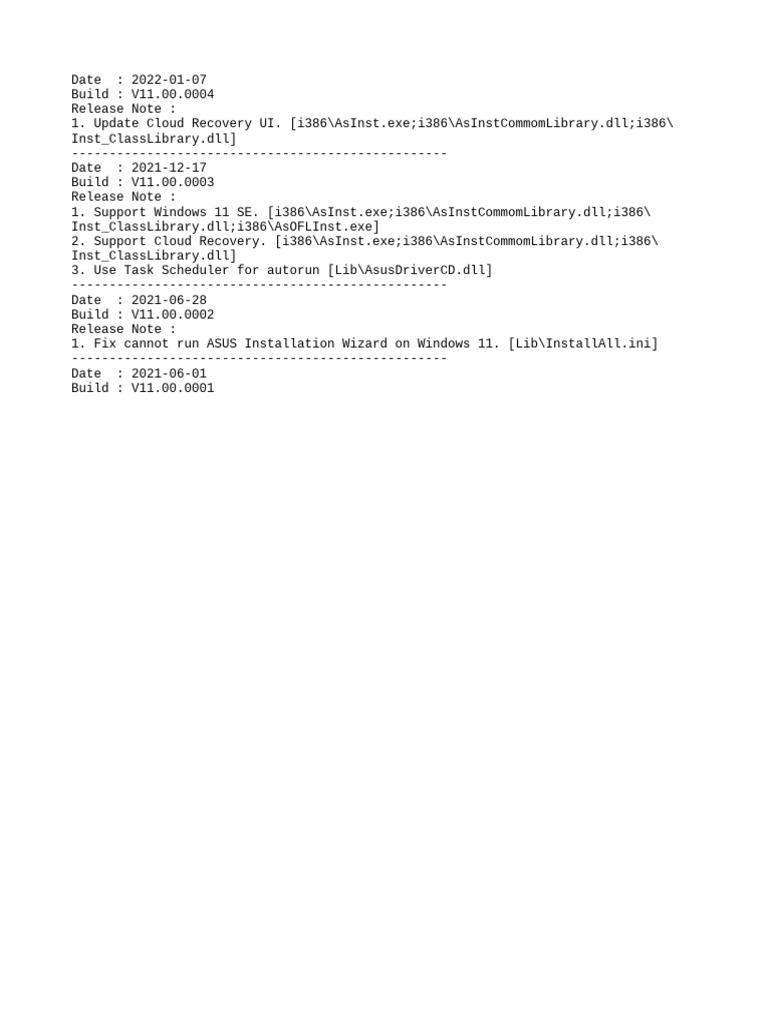ASUS Installation Wizard Release Notes | PDF