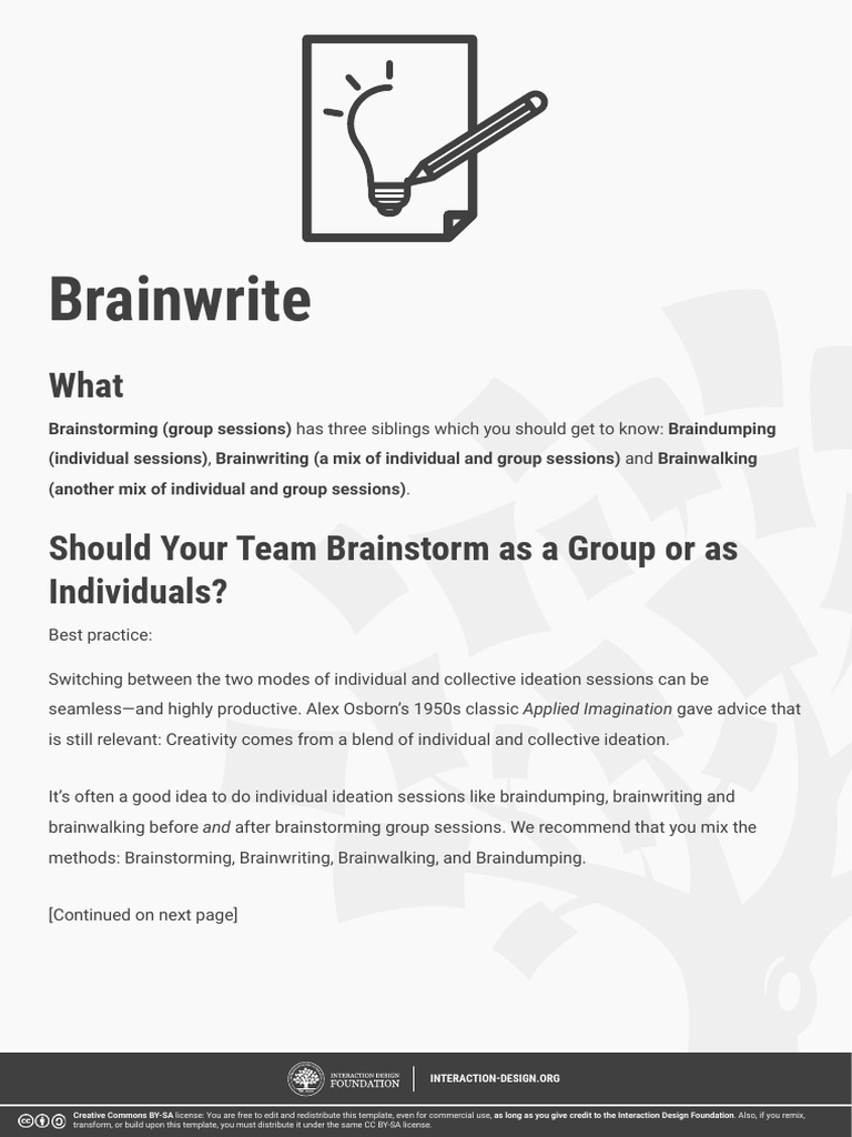 Understanding Brainwriting Techniques | PDF | Brainstorming | Design ...