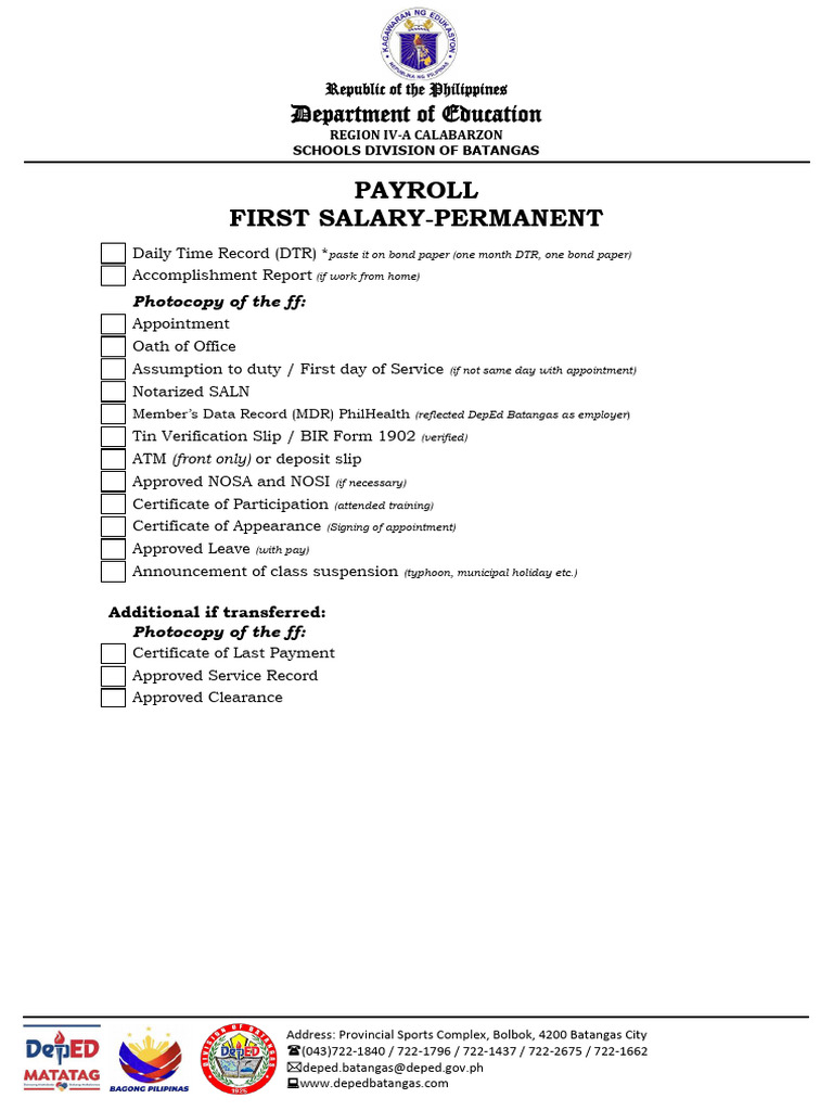 Payroll Integration Checklist for DepEd | PDF
