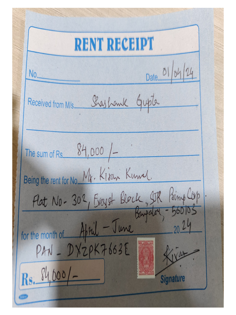 Rent Receipt April-Dec 2024 | PDF