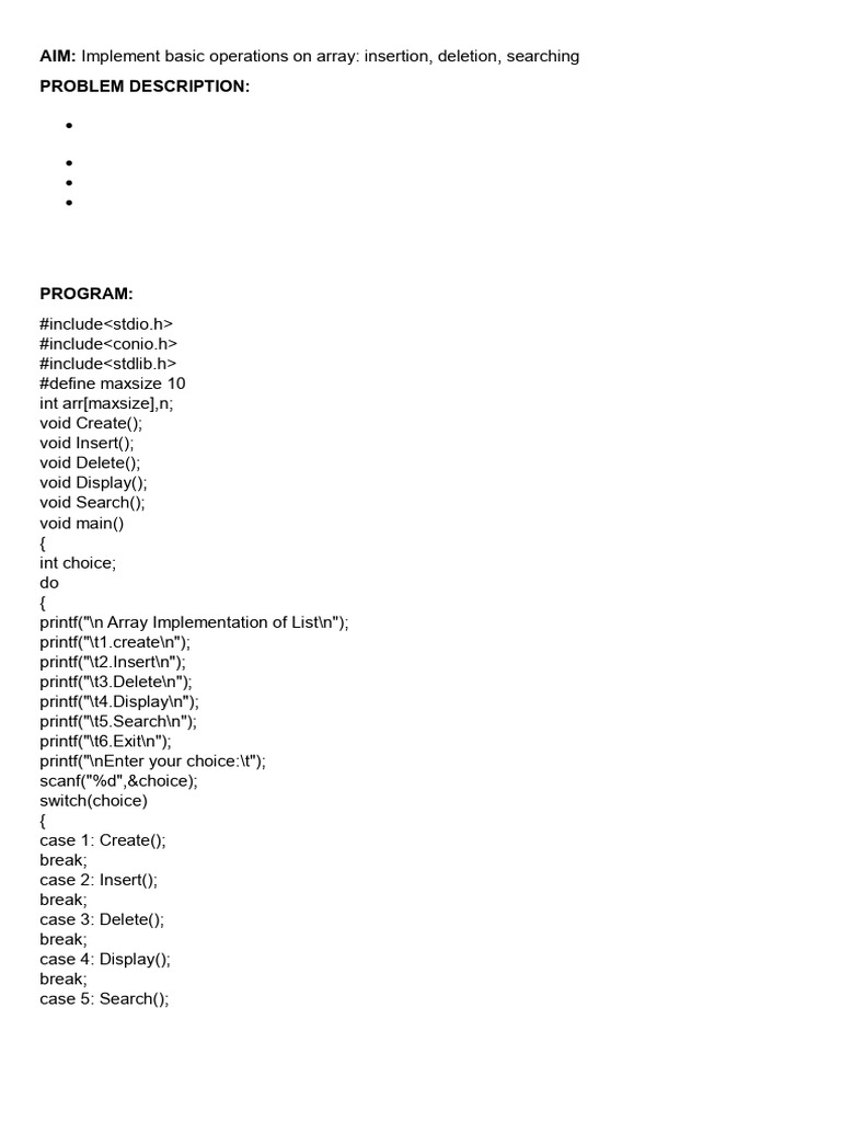 Array Operations: Insert, Delete, Search | PDF | Computer Programming ...