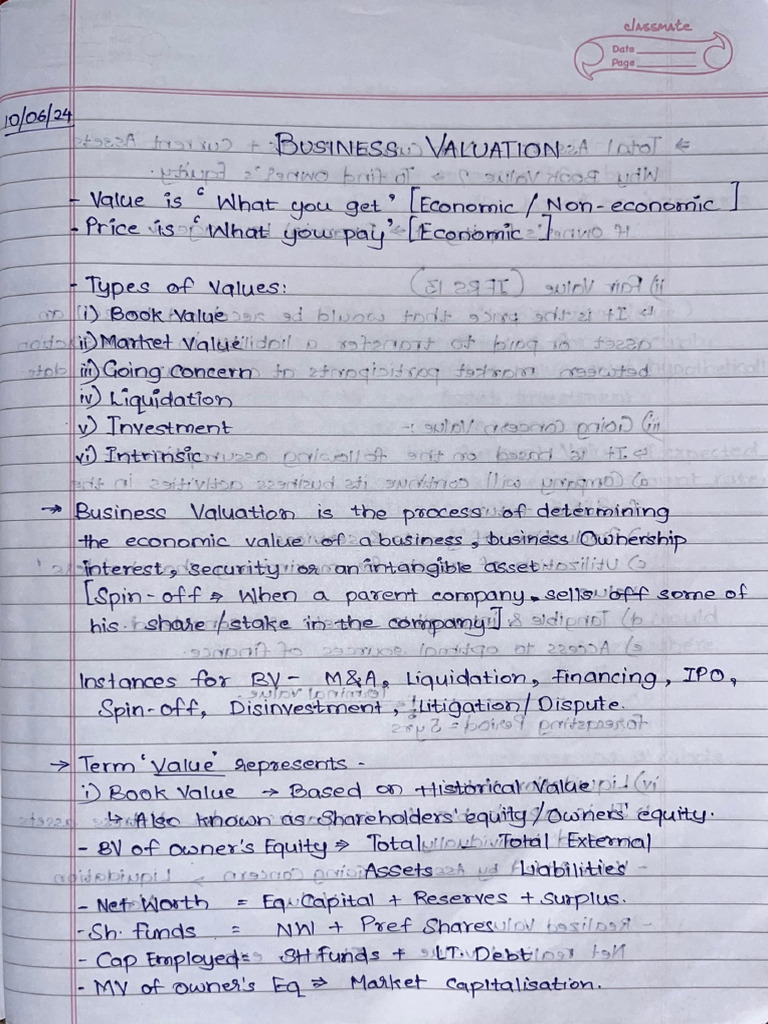 Business Valuation Notes by Adi | PDF