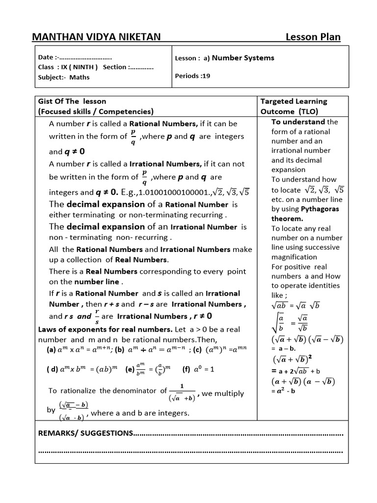 Class 9 Maths Lesson Plan | PDF | Axiom | Cartesian Coordinate System