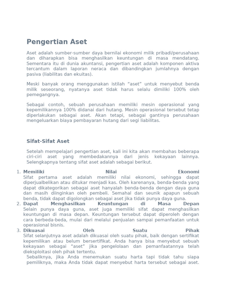 Pengelompokan Jenis Aset Ekonomi | PDF